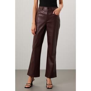 Marissa Webb Faux Leather Kick-Flare Trousers‎ Pants Burgundy High Rise Sz 6